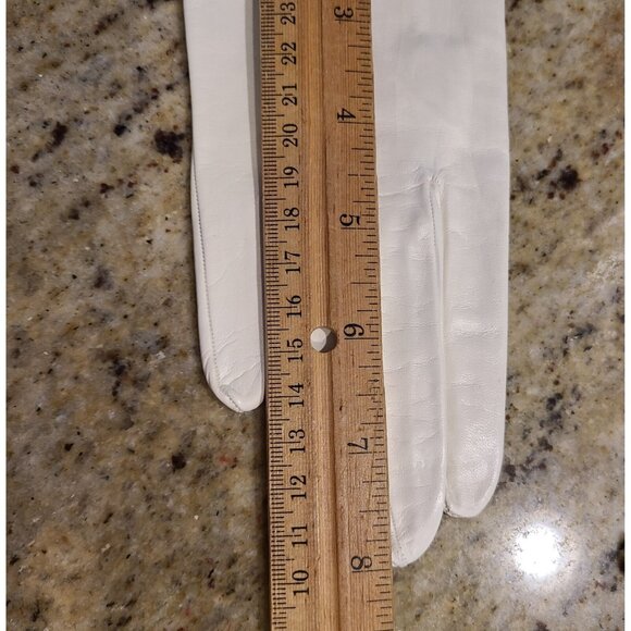 Vintage Women Size M 7 Off-White Soft Kid Leather Formal 8" Gloves Pearly Button - Picture 12 of 14